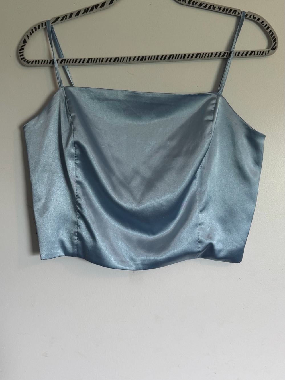 Urban Planet Satin Cowl Crop Top - Light Blue